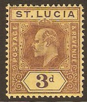 St Lucia 1904 3d Purple on yellow. SG71.
