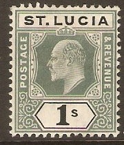 St Lucia 1904 1s Green and black. SG74.