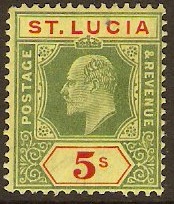 St Lucia 1904 5s Green and red on yellow. SG77. - Click Image to Close