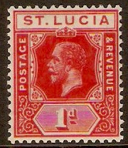 St Lucia 1912 1d Scarlet. SG79a.
