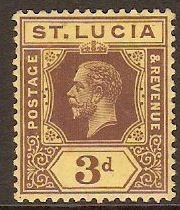 St Lucia 1912 3d Purple on yellow. SG82.