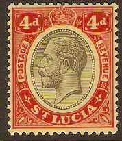 St Lucia 1912 4d Black and red on yellow with white back. SG83a.