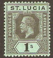 St Lucia 1912 1s Black on green. SG85.