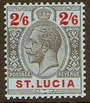 St Lucia 1912 2s.6d Black and red on blue. SG87.
