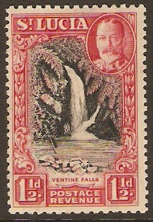 St Lucia 1936 1d Black and scarlet. SG115a.