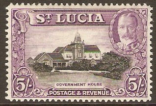St Lucia 1936 5s Black and violet. SG123.