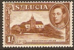 St Lucia 1938 1s Brown. SG135.