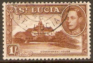 St Lucia 1938 1s Brown. SG135.