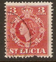 St Lucia 1953 3c Red. SG174.