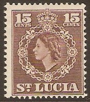 St Lucia 1953 15c Brown. SG180a.