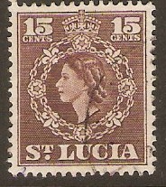 St Lucia 1953 15c Brown. SG180a.