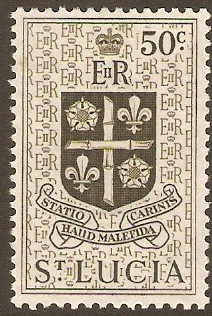 St Lucia 1953 50c Deep olive-green. SG182.