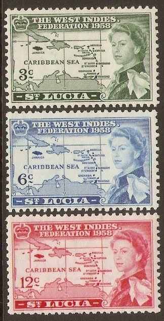 St Lucia 1958 British Caribbean Federation Set. SG185-SG187.