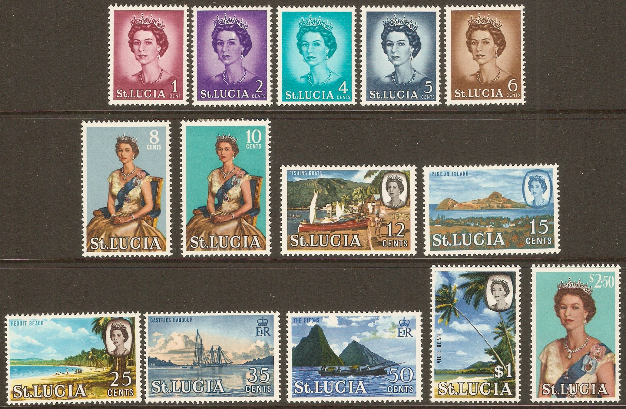 St Lucia 1964 QEII Definitive set. SG197-SG210.