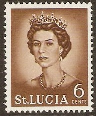St Lucia 1964 6c Yellow-brown QEII Definitive Series. SG201.