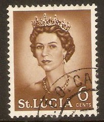 St Lucia 1964 6c Yellow-brown QEII Definitive Series. SG201.