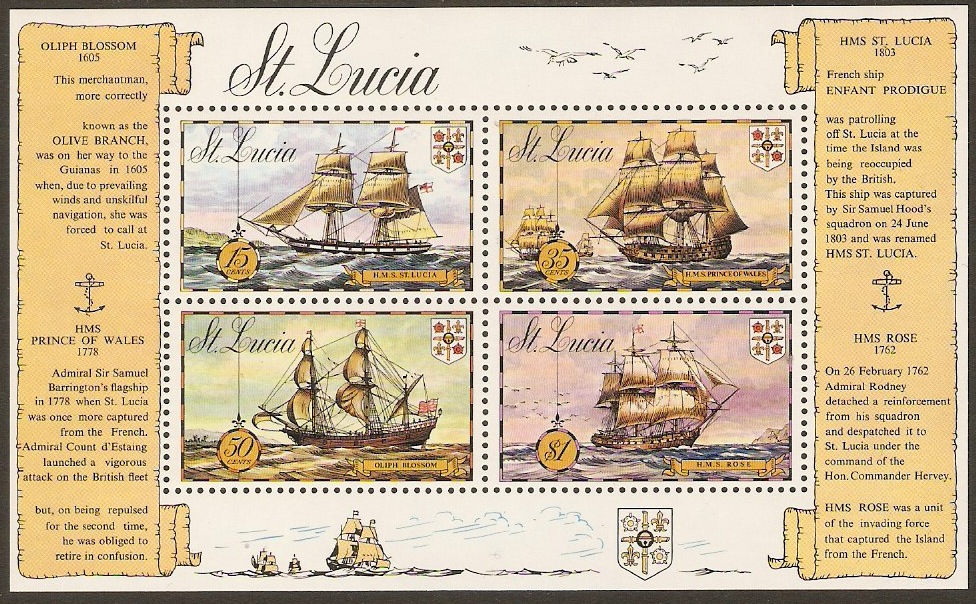 St Lucia 1973 Historic Ships Sheet. SGMS356.