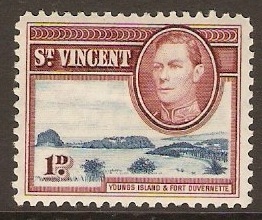 St Vincent 1938 1d Blue and lake-brown. SG150.