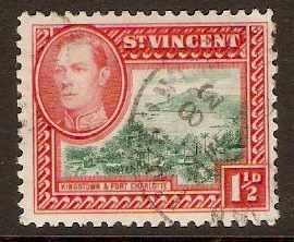 St Vincent 1938 1d Green and scarlet. SG151.