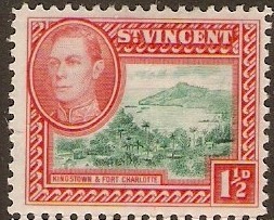 St Vincent 1938 1d Green and scarlet. SG151.