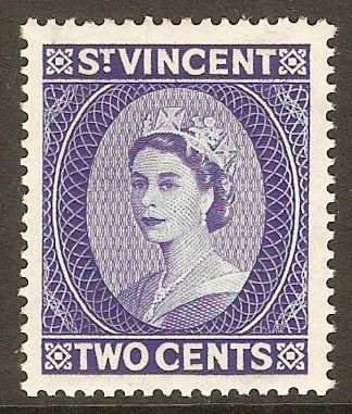 St Vincent 1955 2c Blue. SG190a.