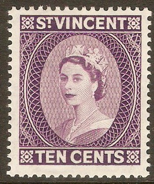 St Vincent 1955 10c Deep lilac. SG194a.