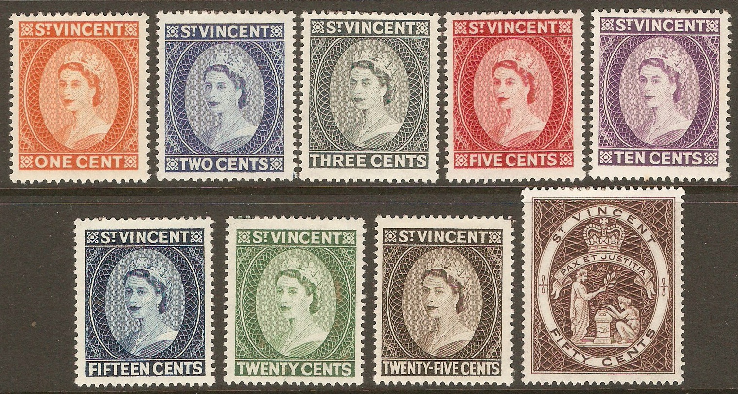 St Vincent 1964 Queen Elizabeth II definitives set. SG212-SG220.