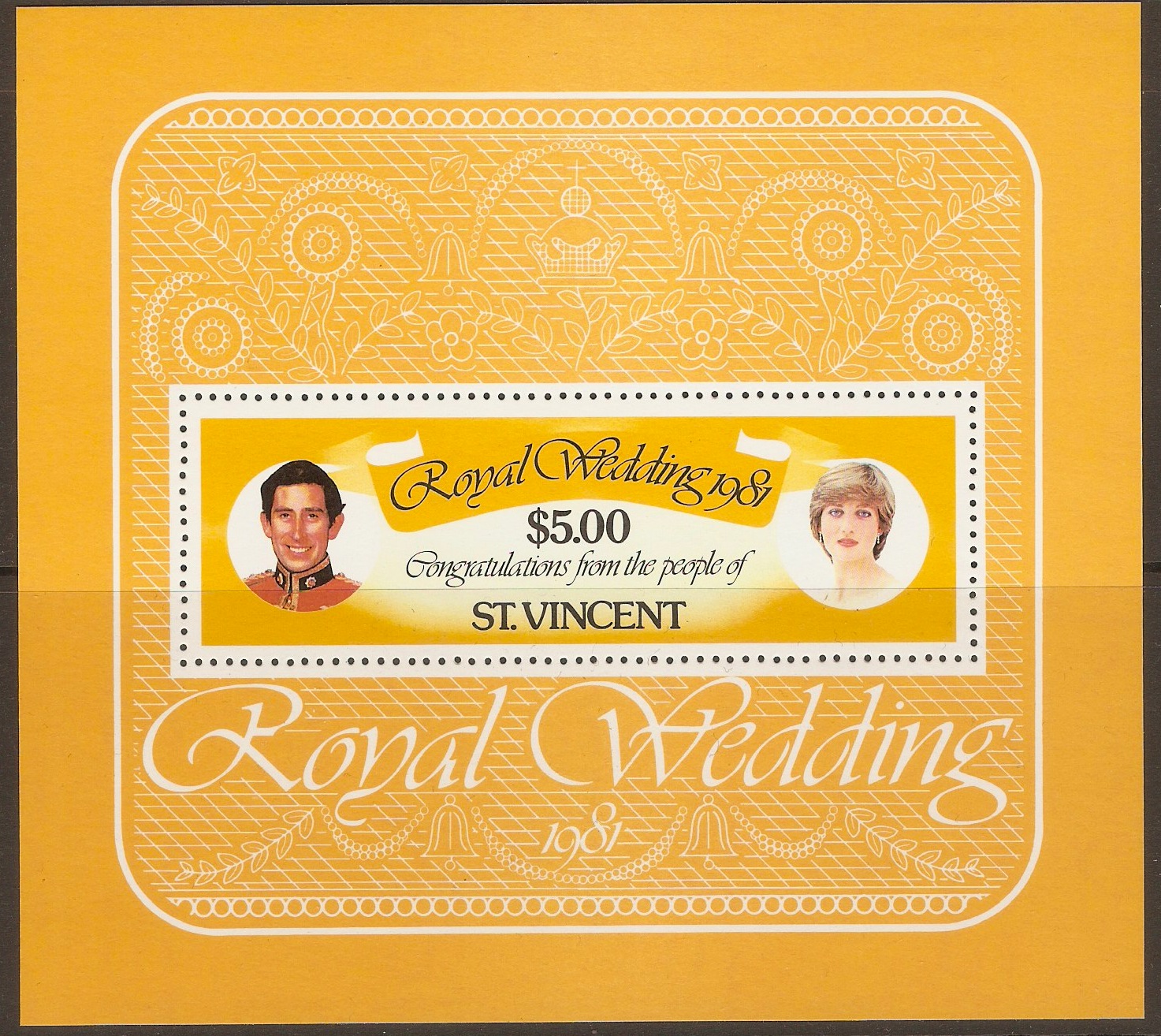 St Vincent 1981 Royal Wedding sheet. SGMS674.