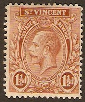 St. Vincent 1921 1d brown. SG132b.