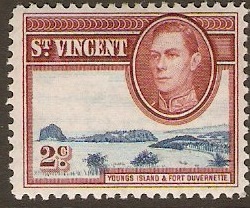 St Vincent 1949 2c Blue and lake-brown. SG165.