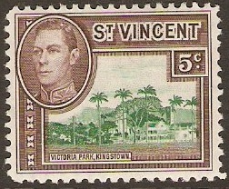 St Vincent 1949 5c Green and purple-brown. SG168.