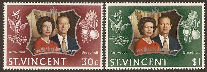 St. Vincent 1972 Silver Wedding Stamps. SG352-SG353.