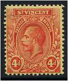 St Vincent 1921 4d. Red on Yellow Paper. SG135a.