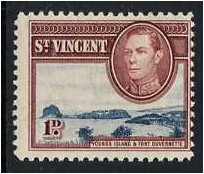 St Vincent 1938 1d Blue and lake-brown. SG150.