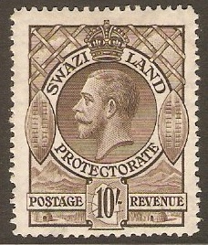 Swaziland 1933 10s Sepia. SG20. - Click Image to Close