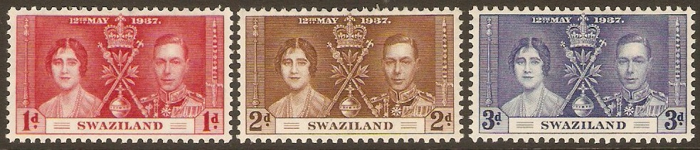 Swaziland 1937 Coronation Set. SG25-SG27.
