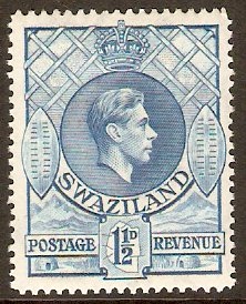 Swaziland 1938 1d Light blue. SG30a.