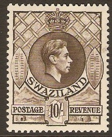 Swaziland 1938 10s sepia. SG38. - Click Image to Close