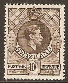 Swaziland 1938 10s Sepia. SG38.