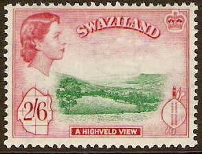 Swaziland 1956 2s.6d Emerald and carmine-red. SG61. - Click Image to Close