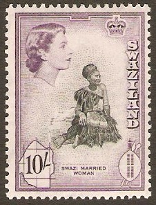 Swaziland 1956 10s black and deep lilac. SG63.