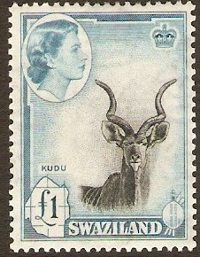 Swaziland 1956 1 black and turquoise-blue. SG64.