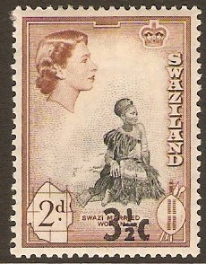 Swaziland 1961 3c on 2d. SG70. - Click Image to Close