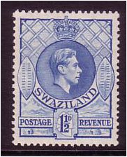 Swaziland 1938 1d. Light Blue. SG30.