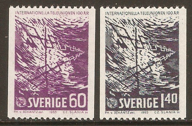 Sweden 1965 ITU Centenary Stamps. SG482-SG483