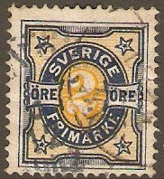 Sweden 1891 2ore yellow and blue. SG42a.