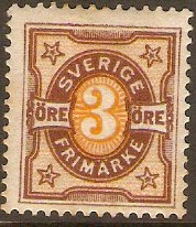 Sweden 1891 3ore orange and brown. SG43.