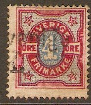 Sweden 1891 4ore blue and red. SG44.