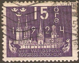 Sweden 1924 15ore violet UPU Congress Series. SG148. - Click Image to Close