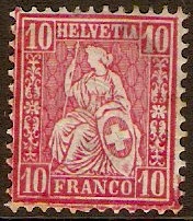 Switzerland 1867 10c rose . SG62.